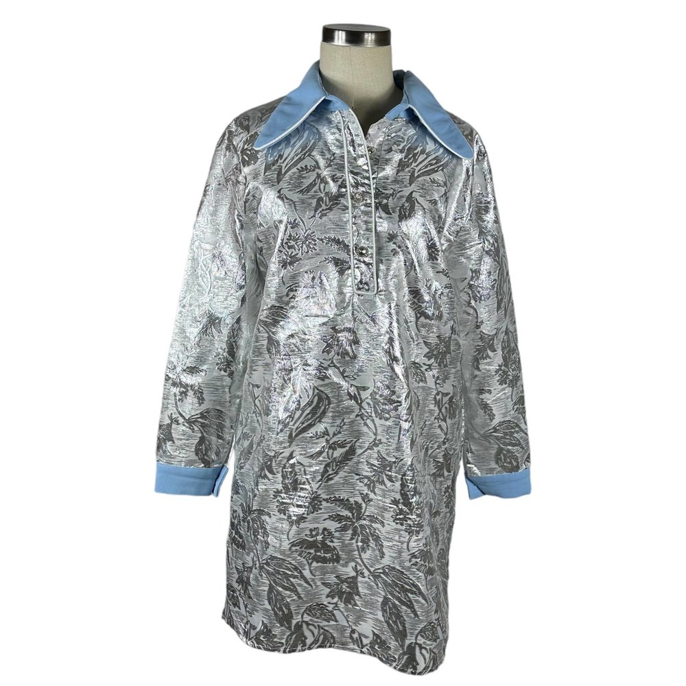 Sister Jane Silver Brocade Mini Dress with Light Blue Collar